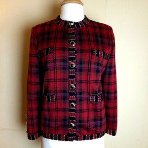 Vtg Avagolf Sweater Jacket Size 40 (L) Black/Red/Green/Metallic Gold Holiday